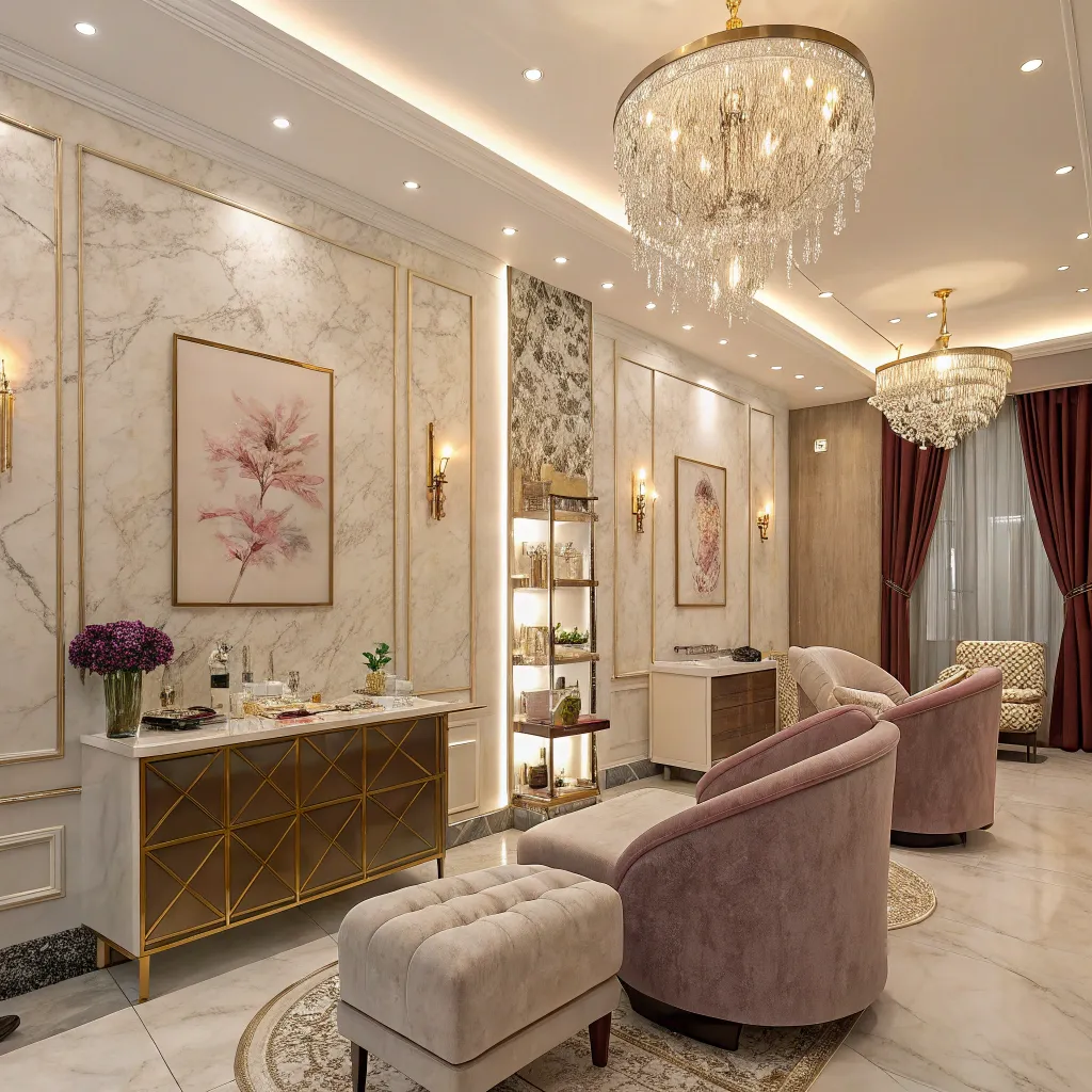 Elegant interior of a beauty salon with luxurious décor